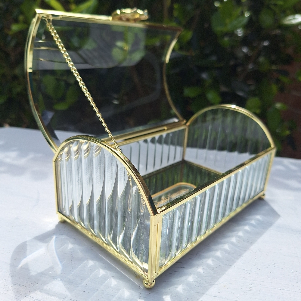 Glass Display Box Gold Metal Jewelry Box Holder Casket Stained Glass Case - Picture 11 of 17